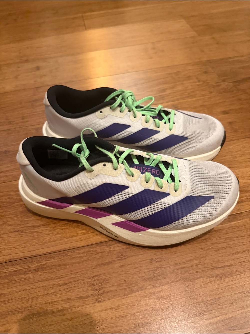 adidas White Running Shoes with Purple & Mint Green Accents